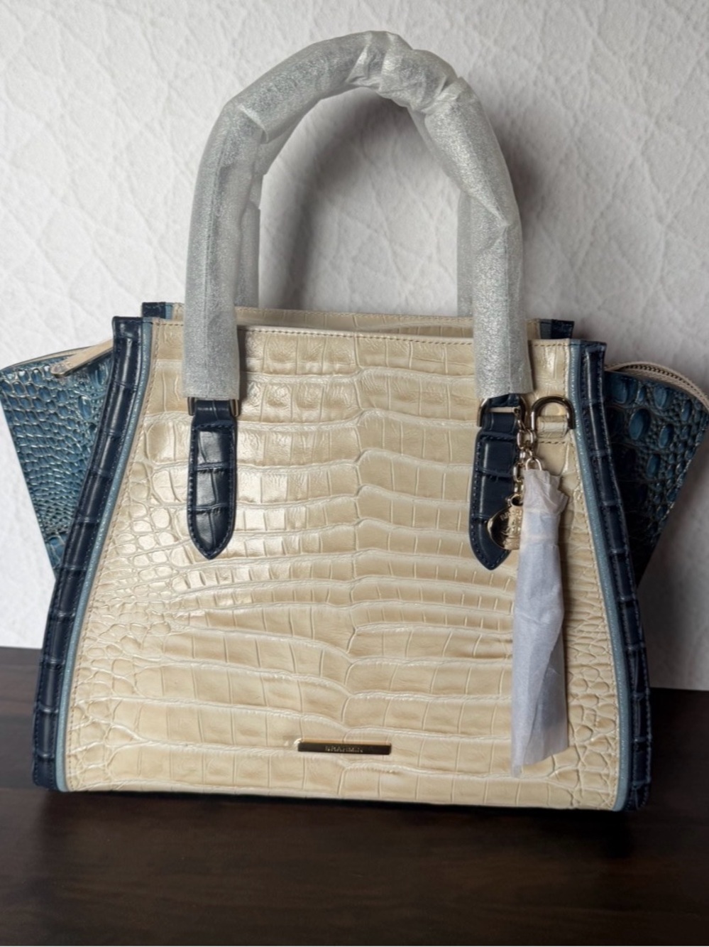 BRAHMIN PRISCILLA MINDFUL GREY ACOUSTIC SATCHEL WALLET NWT Bag Only HTF FIRM $